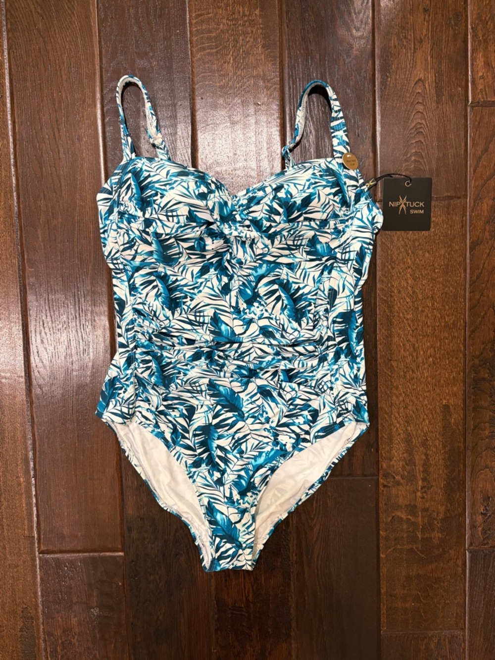 NWT Nip Tuck Swimsuit Ruching Slimming Adjustable Curvy 10 8 Blue White Resort